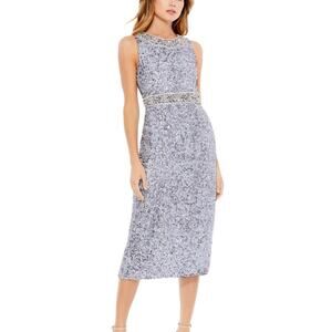 MacDuggal Light Blue Silver Sequin Dress
